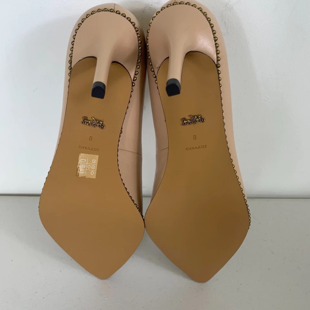 Coach Nude Leather Pointed-Toe Stiletto Pumps with Stud Trim - Picture 9 of 9
